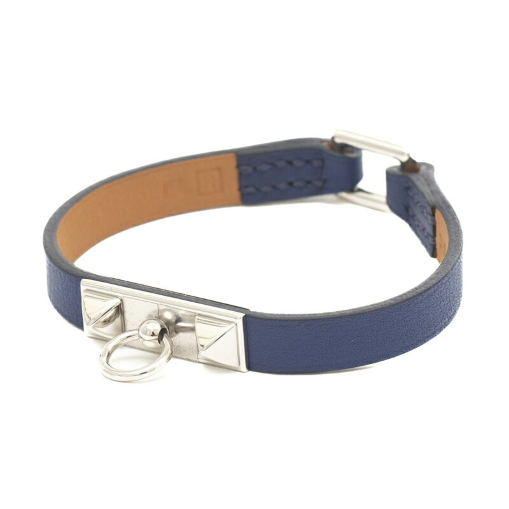 Hermes Rival Bracelet Swift Blue Saphir Silver Metal Fitting R Engraved Xs Size